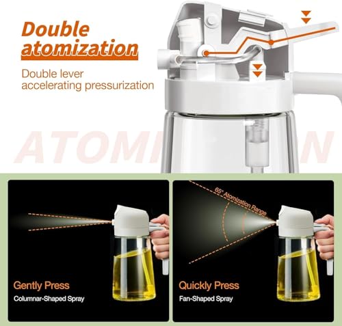 2 in 1 Oil Sprayer for Cooking, Olive Oil Dispenser, 16oz/470ml Glass Oil Spray Bottle with Pourer, Food-Grade Oil Dispenser and Oil Sprayer for Kitchen, Salad, Frying, and Kitchen Gadgets