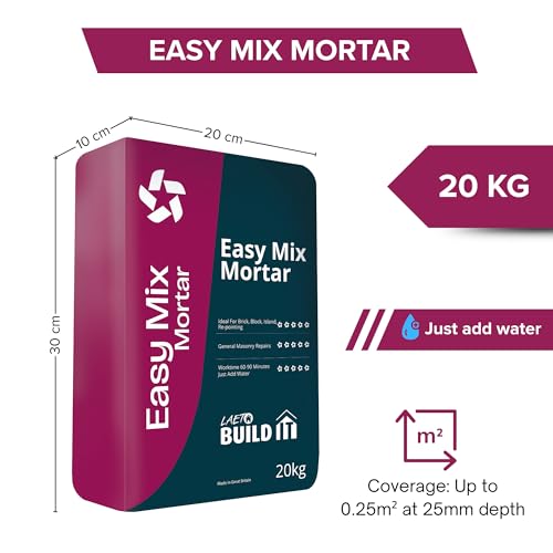 Laeto Easy Mix Mortar – 20kg Ready Mixed Mortar for Bricklaying, Bedding, Patching & DIY Jobs – Pre-Blended Cement Mortar for Indoors & Outdoors – Just Add Water, Easy to Apply