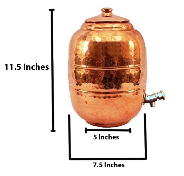 Rastogi Handicrafts Pure Copper 6.5 LTR. Water Pot Storage Tank with Tap Kitchen Home Garden