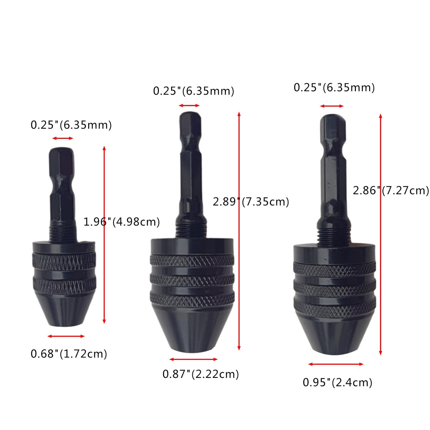 3 Pcs Keyless Drill Chuck Set, for 0.3-3.6mm 0.3-6.5mm 0.3-8mm Bit, 1/4 Inch Hex Shank Chuck Conversion Adapter for Air Screw Driver Manul Drill