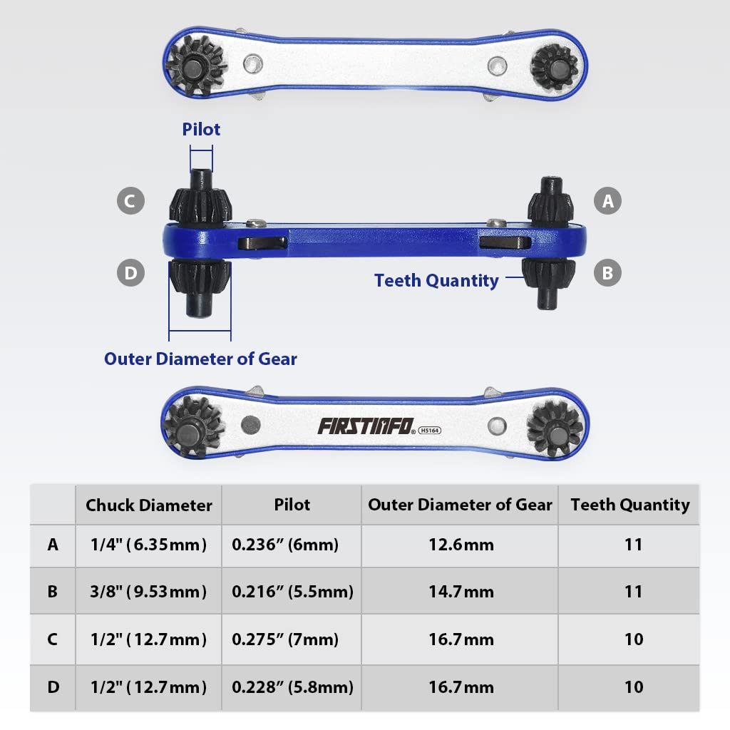 FIRSTINFO 4 in 1 Drill Chuck Key Professional Master Chuck Key for Tightening and Loosening Chuck for Most Drills