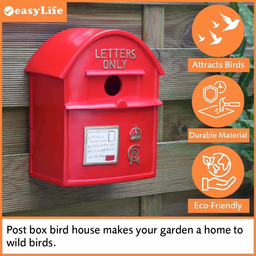 Easylife Post Box Bird House, Garden Nesting Box for Small Birds, Letter Box Garden Feature, H25cm x W19.2cm x D12cm