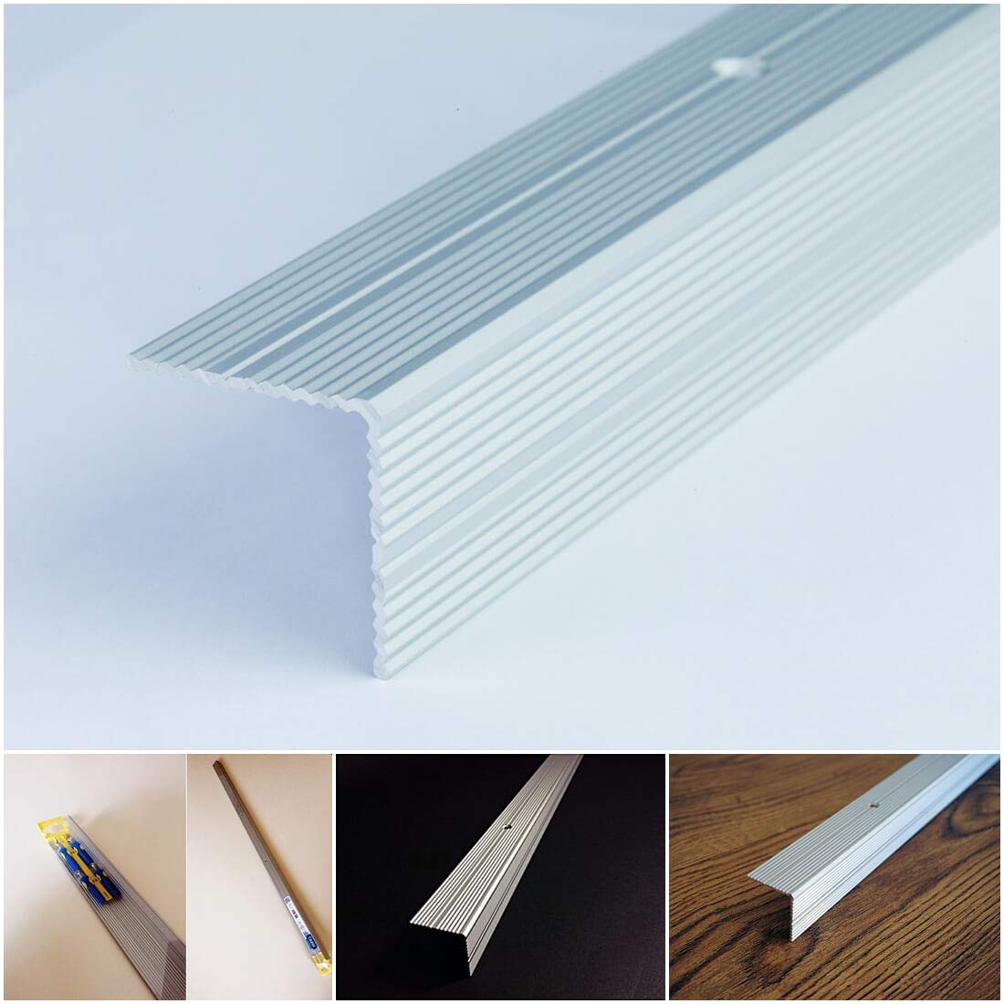 Stair Nosing Double Sided Grooved 30x30mm Aluminium Anti Non Slip Rubust 30RR TMW Profiles