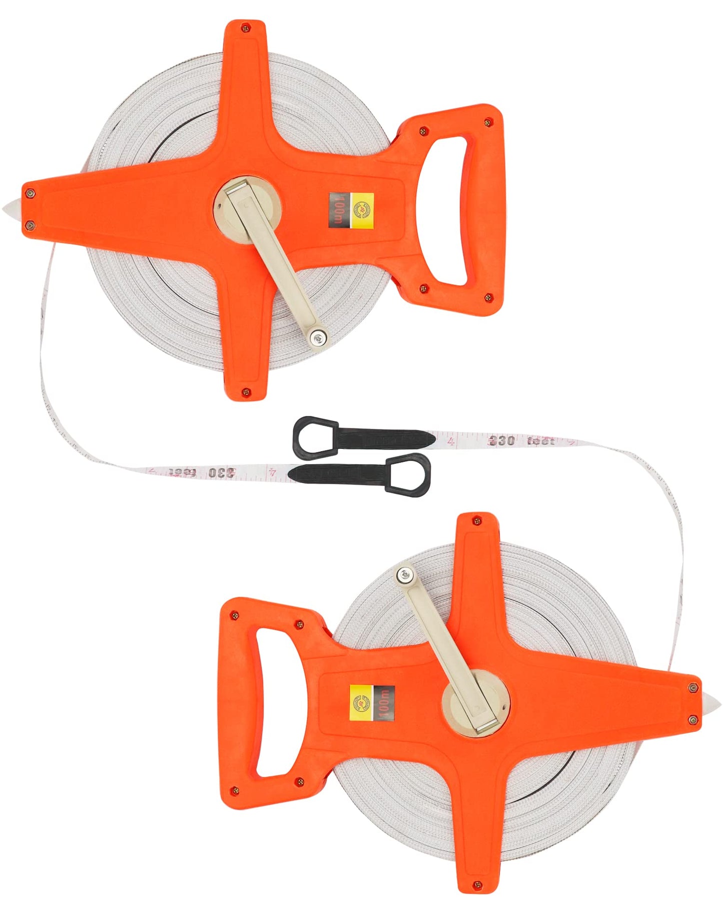 QWORK® 2 Piece Open Reel Tape Measure, Fibreglass Surveyors Tape, 100M /330 FT