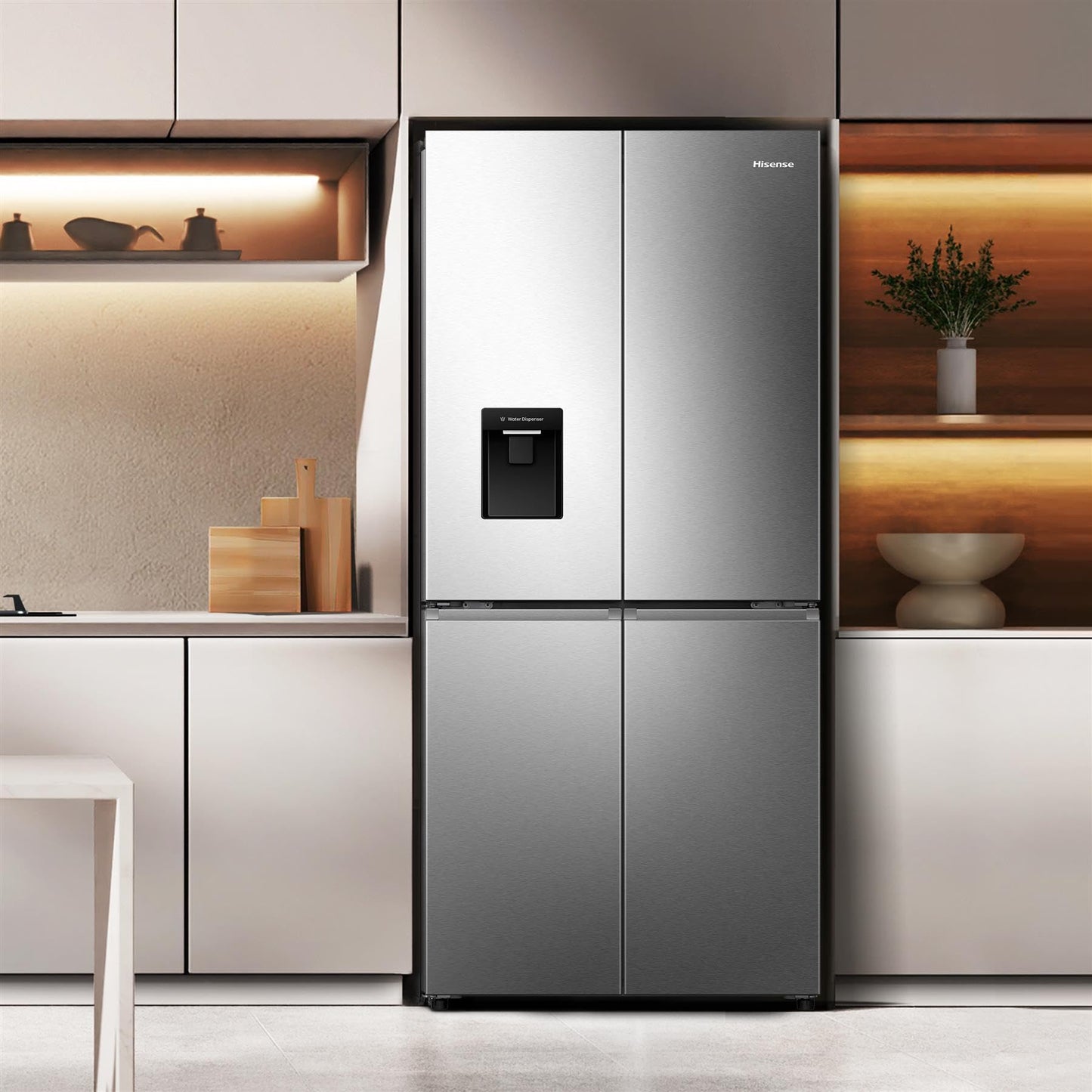 Hisense RQ5P470SMIE Wifi Connected American Fridge Freezer Cross Door with Water Dispenser, No Frost, 482 liters, Stainless Steel - E Rated, Noise level: 37 decibels, H178.5 x W79.4 x D69.8 (cm)