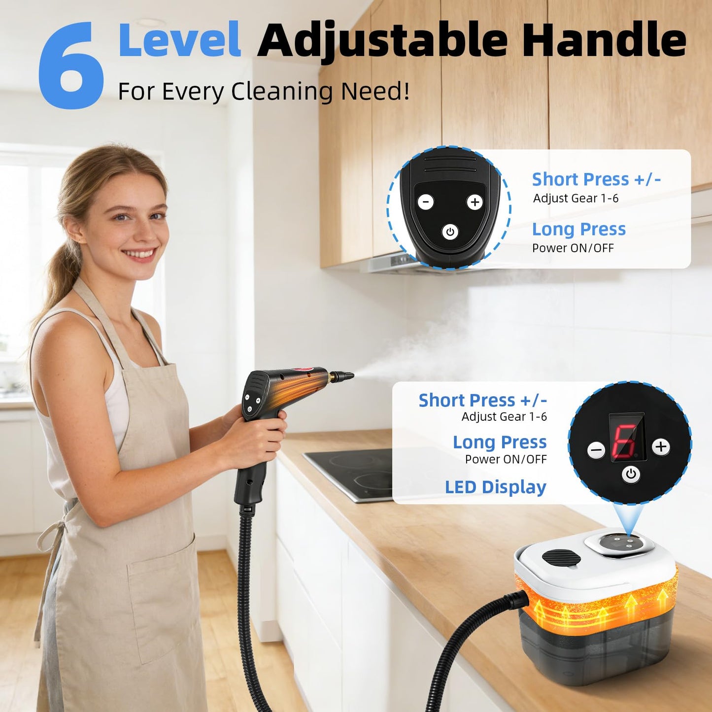 Teodute 2500W Steam Cleaner for Home & Car, Handheld Portable Steam Cleaner with 6 Steam Levels, 15s Heat-Up, 1.7L Tank, High Pressure Steam Cleaner for Home Multi Purpose Floor Carpet Sofa Bathroom