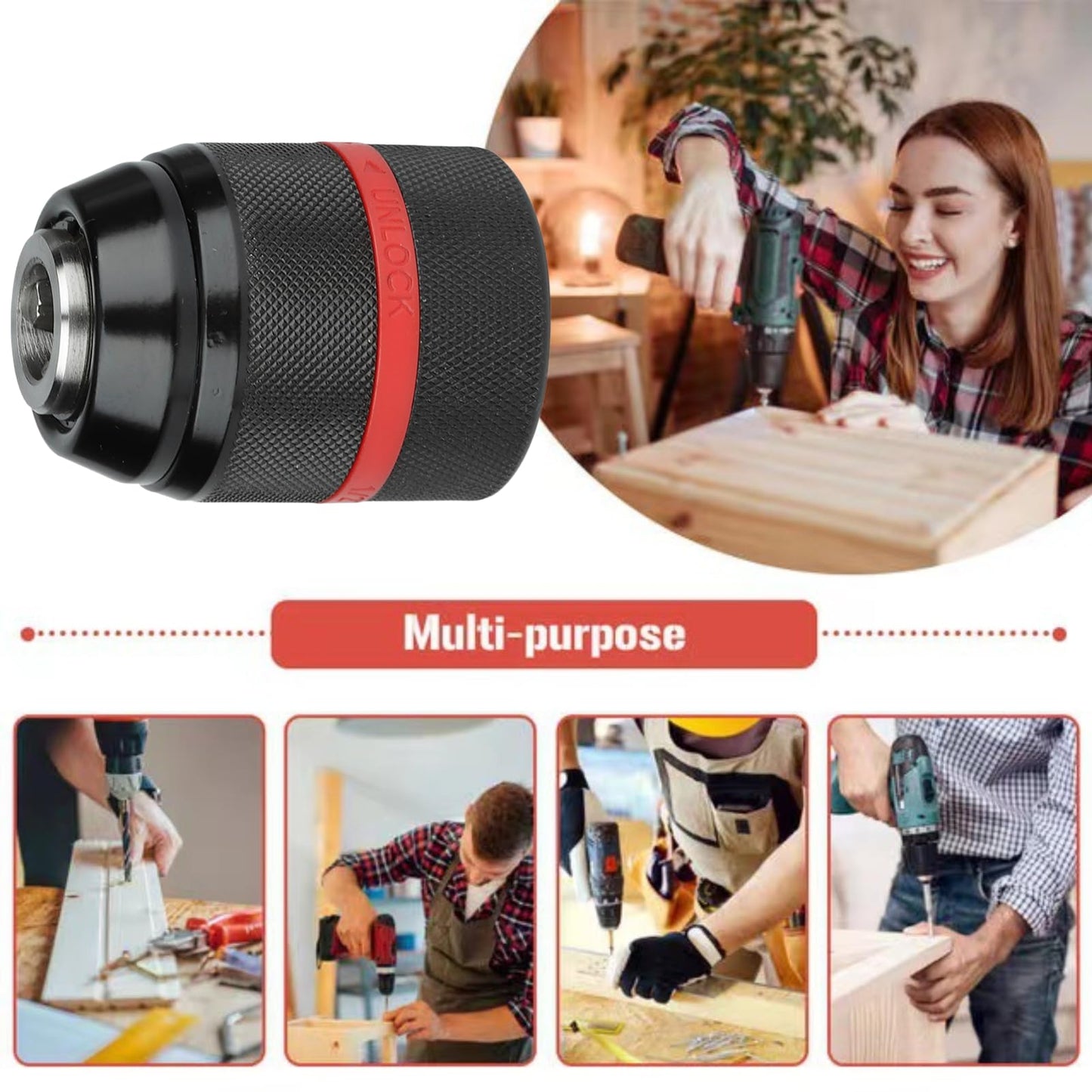 Akozon M18 Keyless Hand Drill Chuck, 1/2-20UNF Mount, 2~13mm Self-Tightening Chuck Adapter Converter for Multiple Use