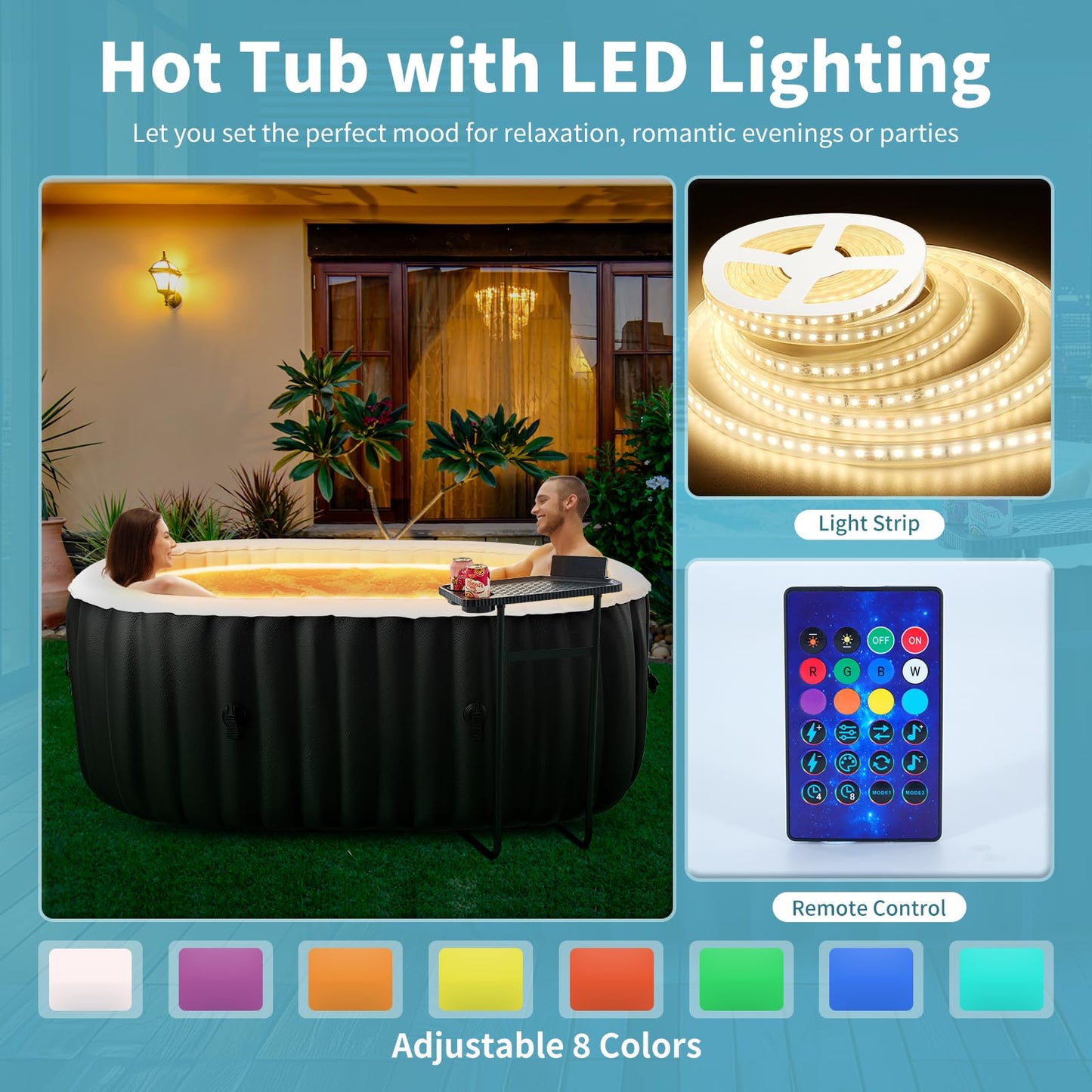 ZIKEBTUY Inflatable Hot Tub 2-4 Person 2400W Portable SPA Pool Round bathtub adult Leak-Proof Blow up Hot Tub with Insulated Cover & Heater Pump for intdoor Outdoor SPA Pool (Oval with light)