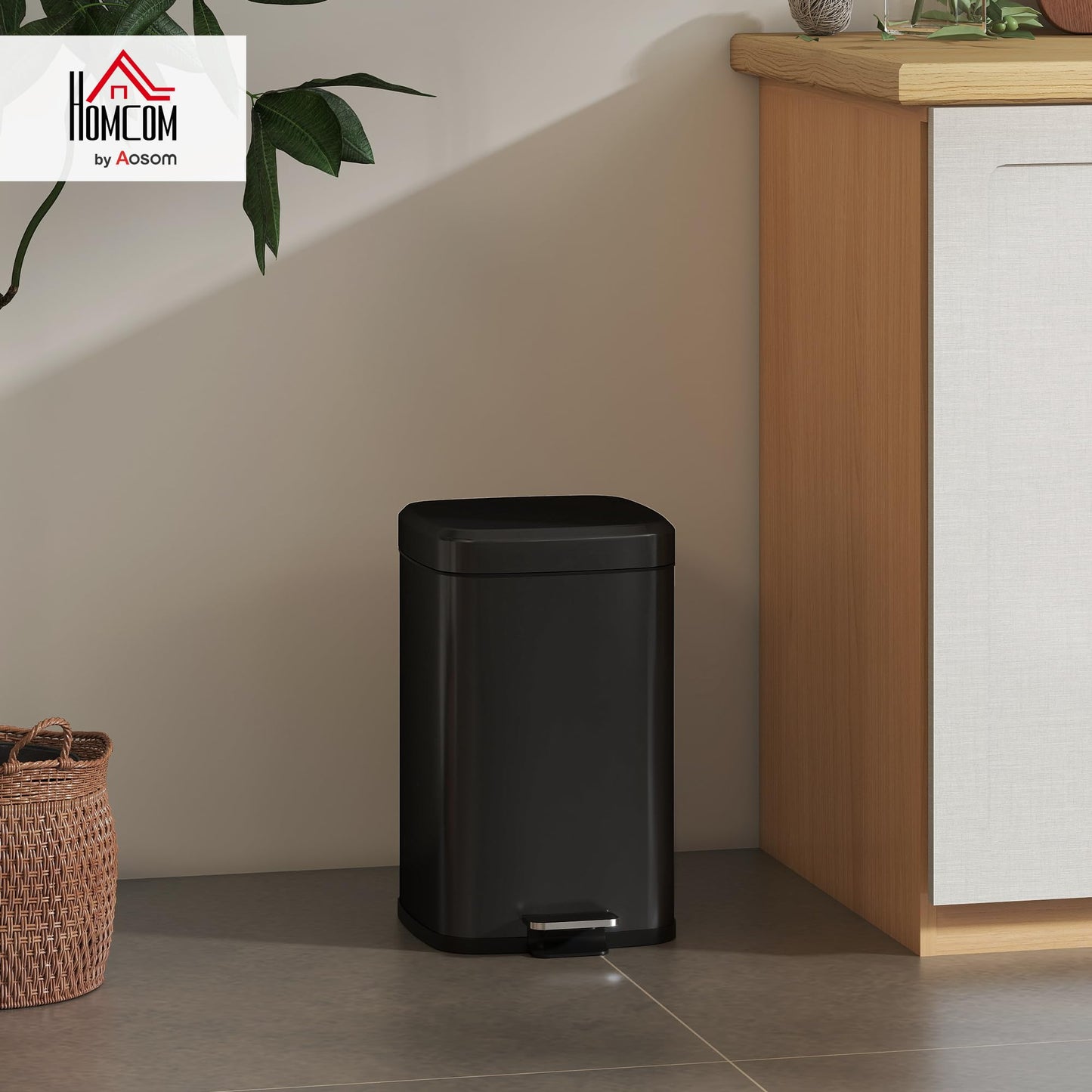 HOMCOM 20 Litre Pedal Bin, Fingerprint Proof Kitchen Rubbish Bin with Soft-close Lid, Foot Pedal and Removable Inner Bucket for Recycling and Waste, Black