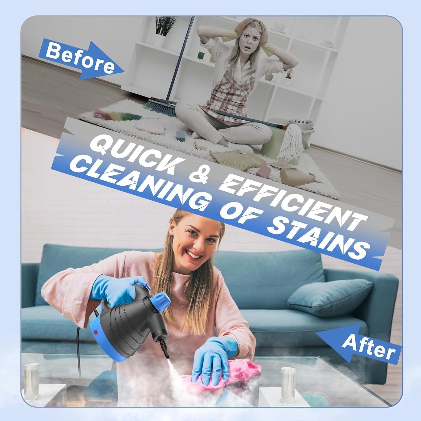 Steam Cleaner, Hand Held Steamer for Home Car, 9 Accessories Carpet Furniture Cleaner Machine, Portable Steaming Cleaner for Couch Grout Upholstery Floor Window Glass Bathroom Toilet Shower Kitchen