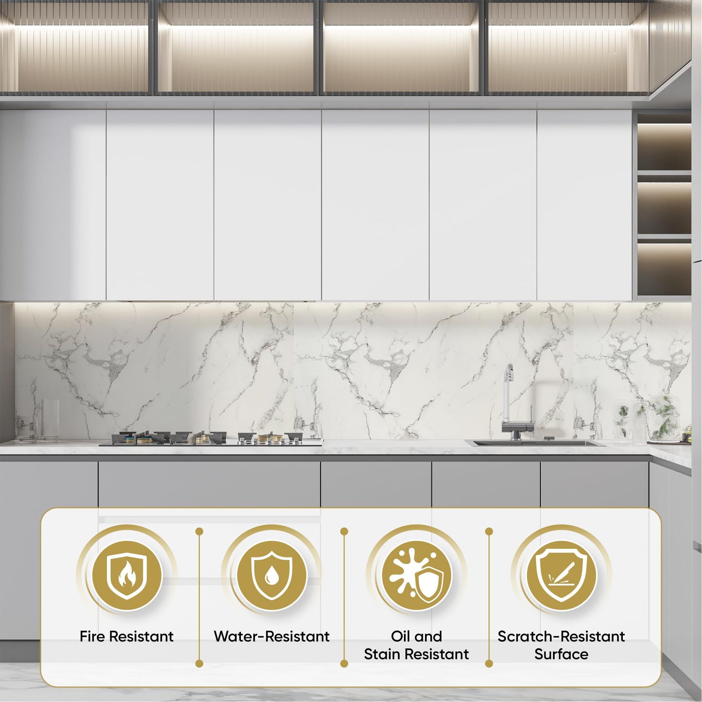 IZODEKOR Marble Look Cladding - 1Pc 120x60cm Panels for Bathroom, Kitchen & Bedroom, Alternative to Tiles, Shower Panels, Granite Effect PVC | Carrara