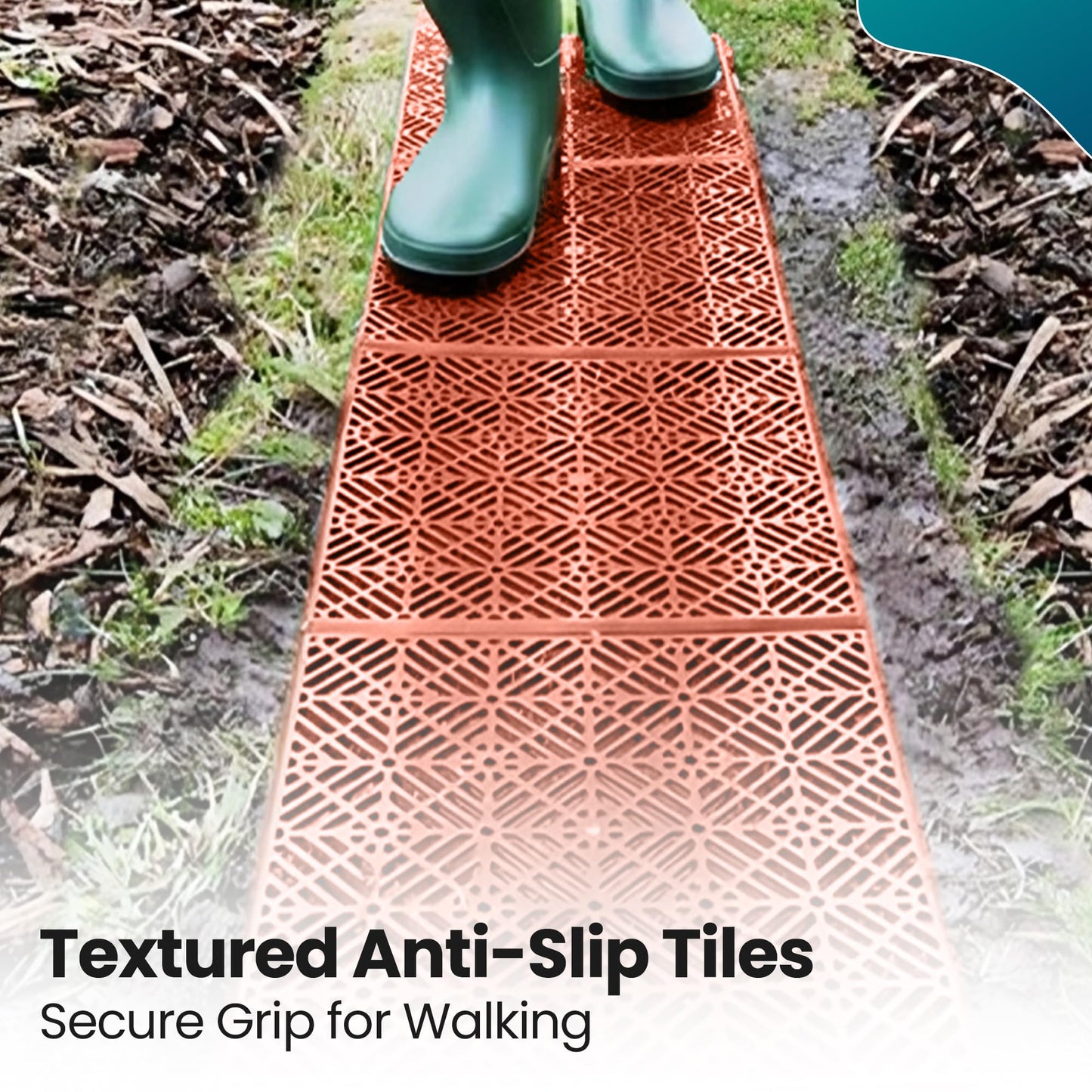 Home Hacks Garden Plastic Tiles 30x30cm Heavy Duty & Durable Interlocking Walkway Floor Path Patio Non-Slip Decking Tile Waterproof Patio Lawn Tiles for Pathway & Terrace (10x Terracotta)