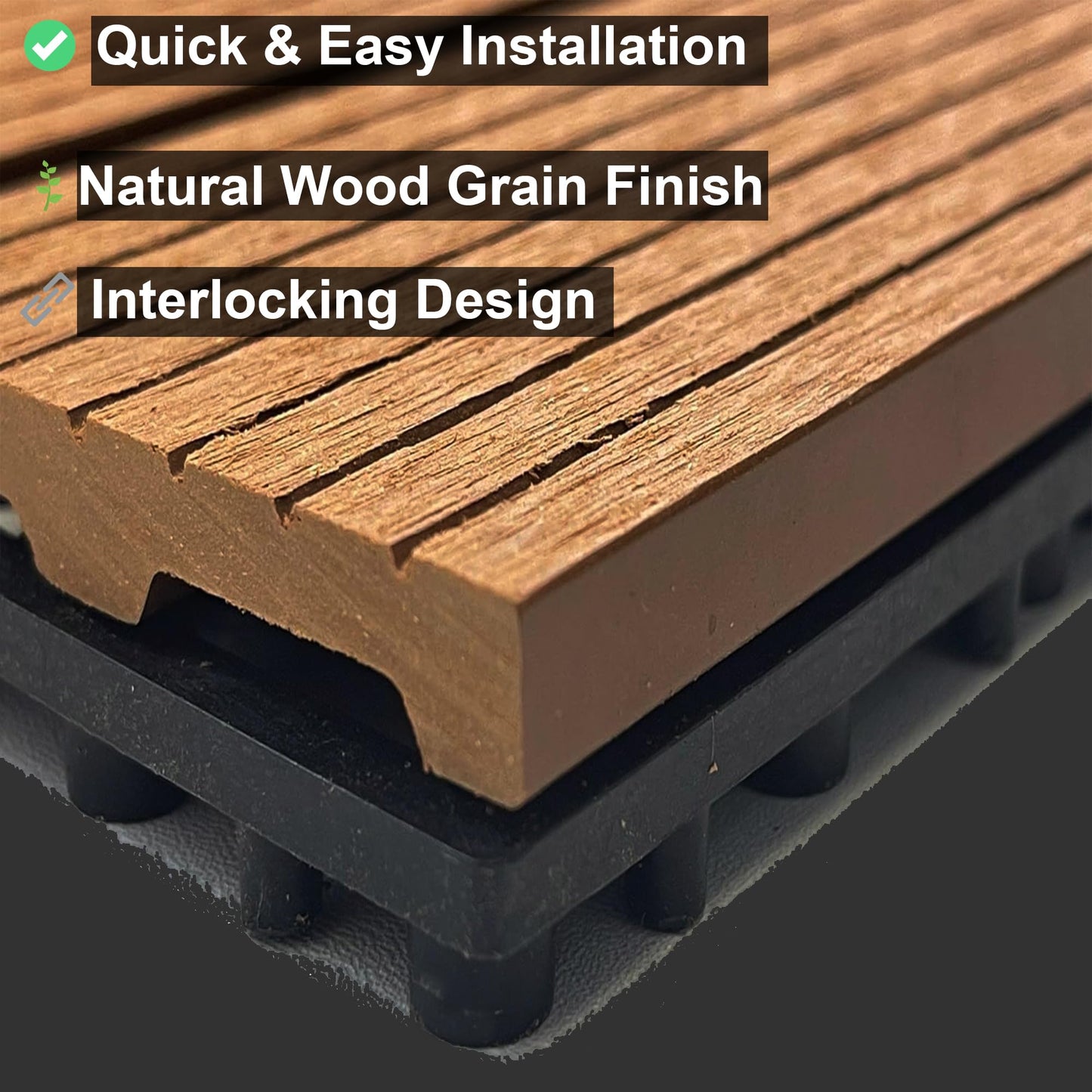 WILSONS DIRECT – 11x Interlocking Decking Floor Tiles – Durable Wood Plastic & Composite Hot Tub Deck Tiles - Easy Installation -Perfect for Garden, Patio, Poolside & Balcony -30x30cm (Light Brown)