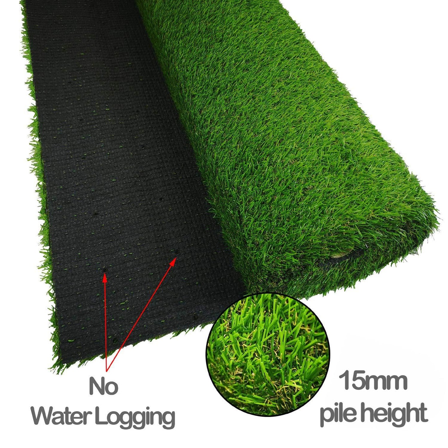 simpa Non Fade Artificial Grass Pile Roll - 4m x 1m / 13ft x 3.3ft - 15mm Pile Height - Set of 2 Rolls