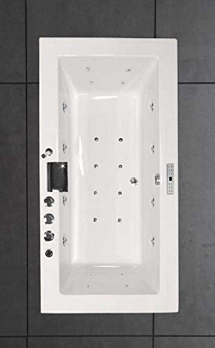 Whirlpool Bathtub Relax Professional Made in Germany 180/190/200 x 80/90 cm with 24 Massage Nozzles + Underwater Lighting Heating Ozone Disinfection with Brass Fittings