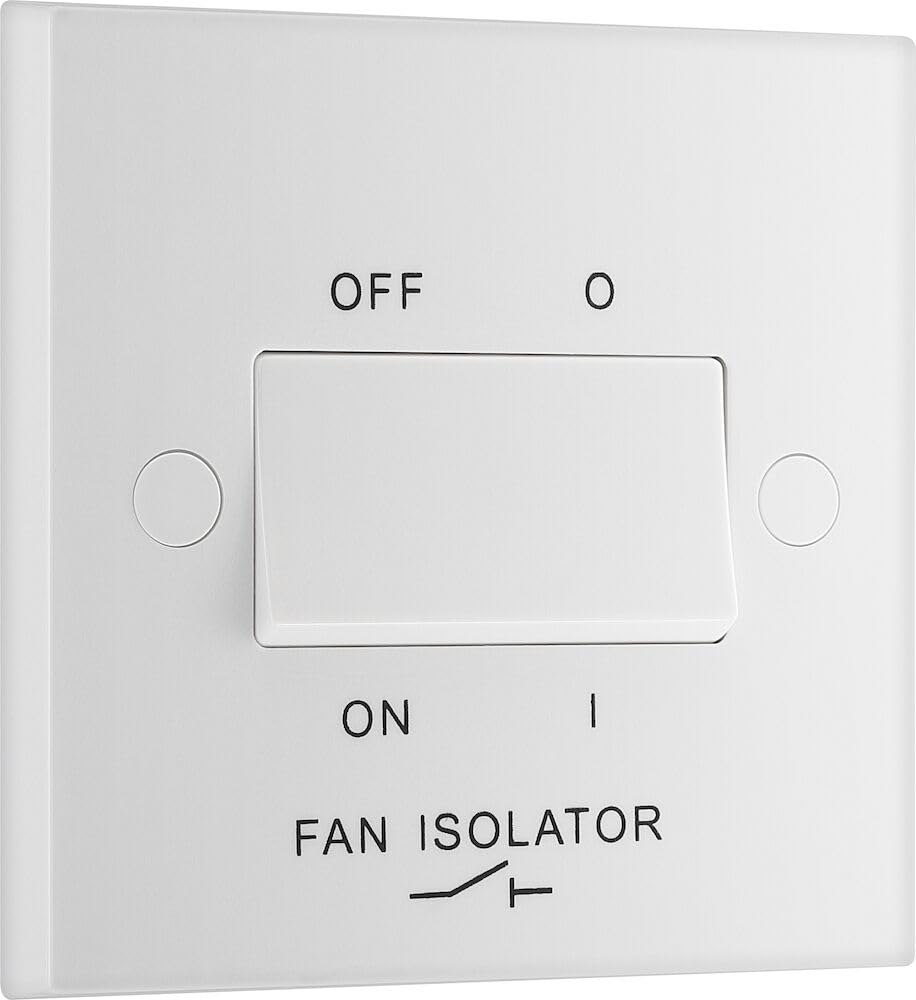 British General BG Electrical Fan Isolator Switch for Bathrooms and Ensuites, Triple Pole, Single Wide Rocker, Square Edge, Nexus 900 Series, White Moulded, 10A, 915