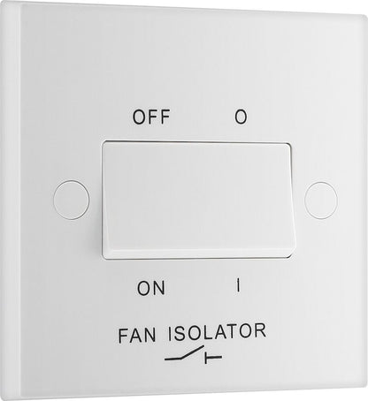 British General BG Electrical Fan Isolator Switch for Bathrooms and Ensuites, Triple Pole, Single Wide Rocker, Square Edge, Nexus 900 Series, White Moulded, 10A, 915