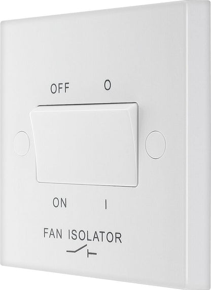 British General BG Electrical Fan Isolator Switch for Bathrooms and Ensuites, Triple Pole, Single Wide Rocker, Square Edge, Nexus 900 Series, White Moulded, 10A, 915