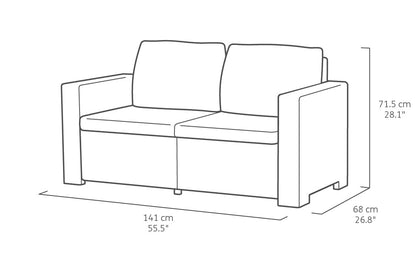 Keter California 2 Seater 83% recycled Outdoor Garden Furniture Balcony Chaise lounge - Graphite with Grey Cushions Fade Free | All Weather Resistant | Easy Clean | Zero Maintenance