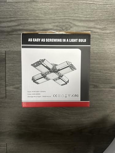 Rafow 200W LED Garage Light 1 Pack - 20000LM 6500K Deformable Ceiling Lighting Fixture with 12 Adjustable Panels - E26/E27 Bay Light for Garage | Basement | Shop | Workshop | Barn | Warehouse