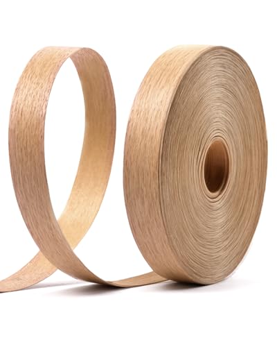 FAKILO Red Oak Edge Banding 19mm x 3m Real Wood Veneer Plywood Edge Banding Iron-on Pre-glued Veneer Edging Tape for Cabinet Repairs Furniture Restoration