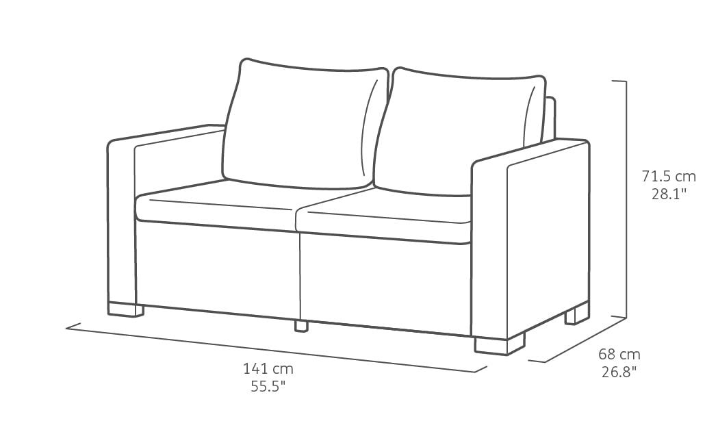 Keter California Double 2 Seater 83% recycled Outdoor Garden Furniture Chaise Lounge Set - Graphite with Grey Cushions Fade Free | All Weather Resistant | Easy Clean | Zero Maintenance