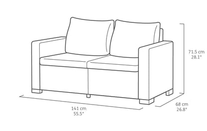 Keter California Double 2 Seater 83% recycled Outdoor Garden Furniture Chaise Lounge Set - Graphite with Grey Cushions Fade Free | All Weather Resistant | Easy Clean | Zero Maintenance
