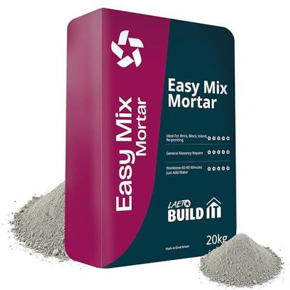 Laeto Easy Mix Mortar – 20kg Ready Mixed Mortar for Bricklaying, Bedding, Patching & DIY Jobs – Pre-Blended Cement Mortar for Indoors & Outdoors – Just Add Water, Easy to Apply