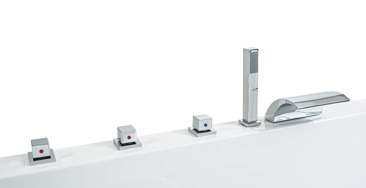 Whirlpool Bathtub Relax Professional Made in Germany 180/190/200 x 80/90 cm with 24 Massage Nozzles + Underwater Lighting Heating Ozone Disinfection with Brass Fittings