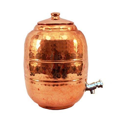 Rastogi Handicrafts Pure Copper 6.5 LTR. Water Pot Storage Tank with Tap Kitchen Home Garden