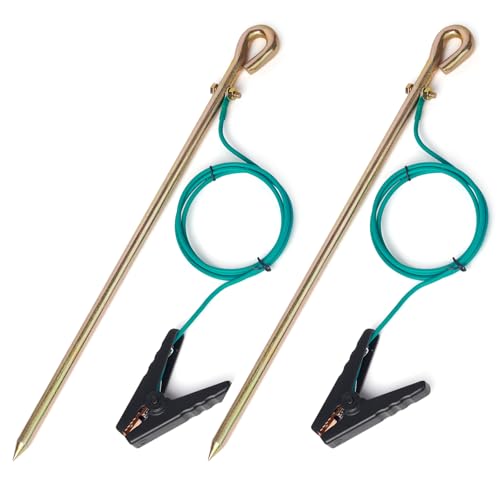 CYANTEKOMS Portable Ground Rod with 4ft 12AWG UL Listed Grounding Wire with Crocodile Clip,Great for Electric Fences,Antennas,Generator (Grounding Rod with 2Pcs 4ft Wire)