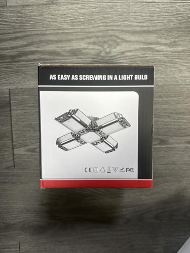 Rafow 200W LED Garage Light 1 Pack - 20000LM 6500K Deformable Ceiling Lighting Fixture with 12 Adjustable Panels - E26/E27 Bay Light for Garage | Basement | Shop | Workshop | Barn | Warehouse