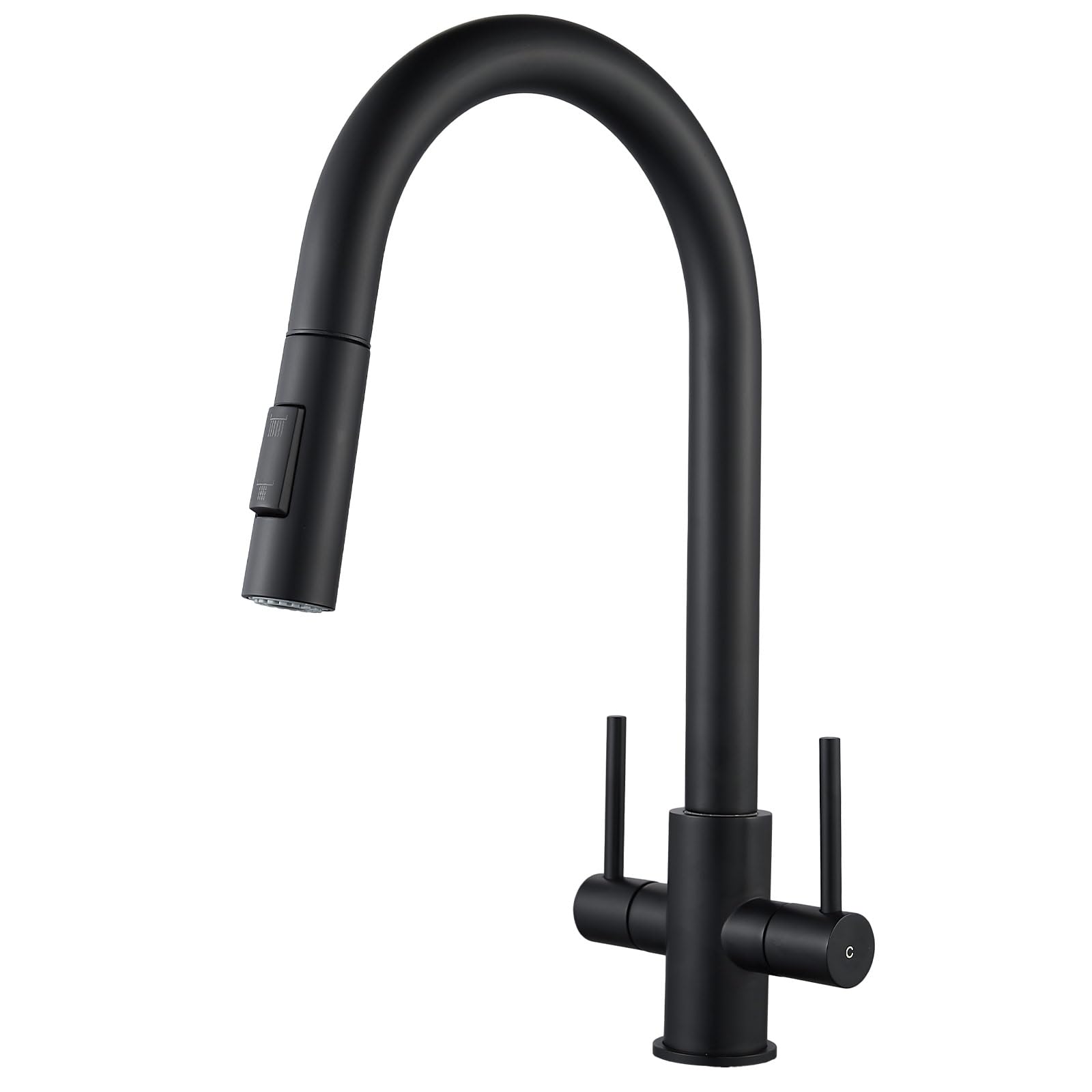 Kitchen Tap with Pull Out Sprayer NewEast Swan Neck Kitchen Sink Mixer Tap Matt Black Dual Lever Swivel Spout Monobloc Kitchen Faucet