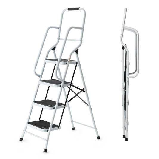 Easylife Safety Folding Step Ladder, 4 Step Ladder, Strong, Non-Slip Rubber Steps With Rail Support And Grip Tight Ridges, 96x159cm - Safety Step Ladders By Easylife Lifestyle Solutions