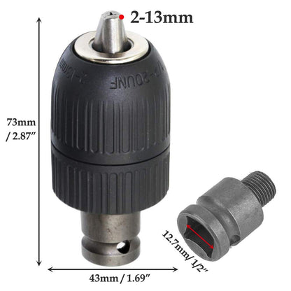 Gasea 2-13mm Capacity Keyless Drill Chuck Quick Change Converter Conversion Tool with 1/2 Inch Socket Square Female Adapter for Air Impact Wrench