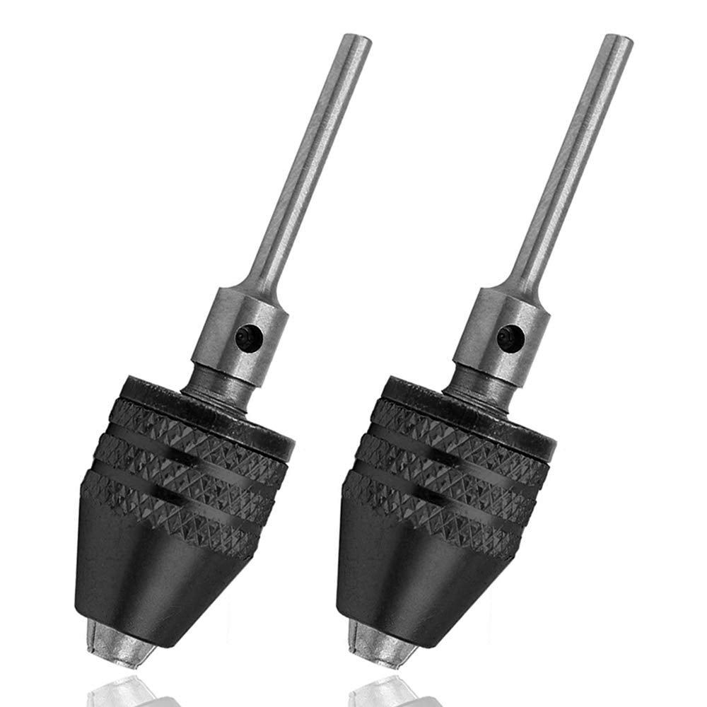 Mesee 2Pcs Keyless Mini Drill Chuck Adapter, 0.3-3.4mm Capacity Quick Change Chucks Converter Electric Grinding Drill Bit Conversion Tool for Woodworking Drilling Engraving, 2.35mm Round Shaft