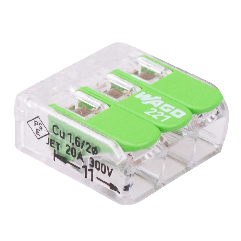 221-423 WAGO Green 3-Way Compact Lever Connector 4mm² 32A (Pack of 25)