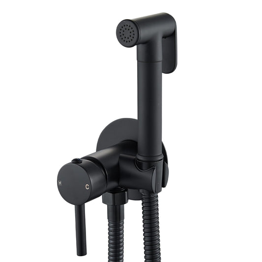 Brass Concealed Toilet Handheld Bidet Sprayer Kit, Hot and Cold Muslim Bidet Shattaf, NewEast, Matt Black