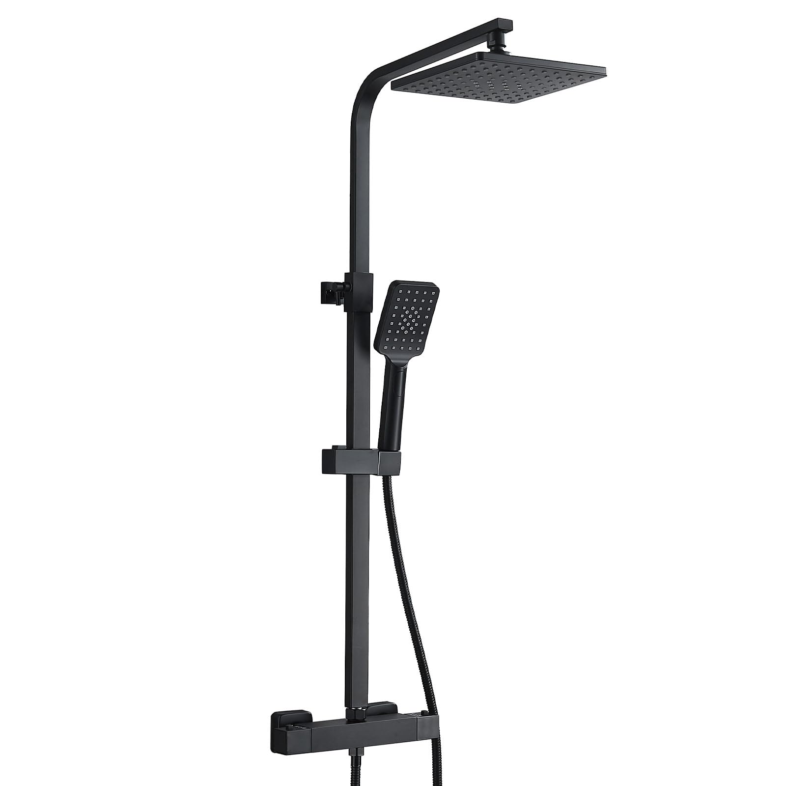 Thermostatic Shower Mixer Set, NewEast Matte Black Square Thermostat Shower System for Bathroom, Shower Bar Shower Unit