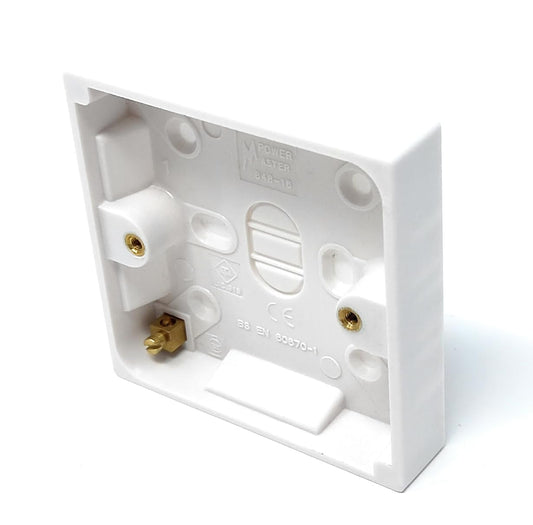 1 Gang Surface Mount Back Box Pattress Box 16mm x 85mm x 85mm White 1pcs