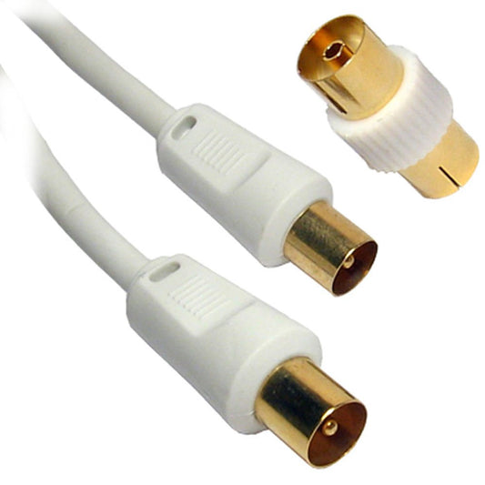 1.5m WHITE Coaxial TV/AV Aerial Cable Male to Male and Coupler From Different Lengths 0.5m/1m/1.8m/2m/3m/5m/10m/20m/30m/40m/50m - By Guilty Gadgets