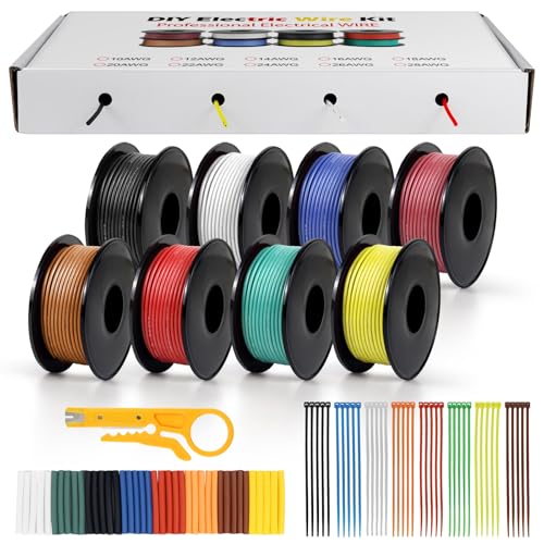 18 AWG 0.75mm² Silicone Electrical Wire Set in 8 Colors, 5m/16.4ft per Roll, 18 Gauge Stranded Wire Spool, Flexible Tinned Copper Cable for DIY, Automotive, Home