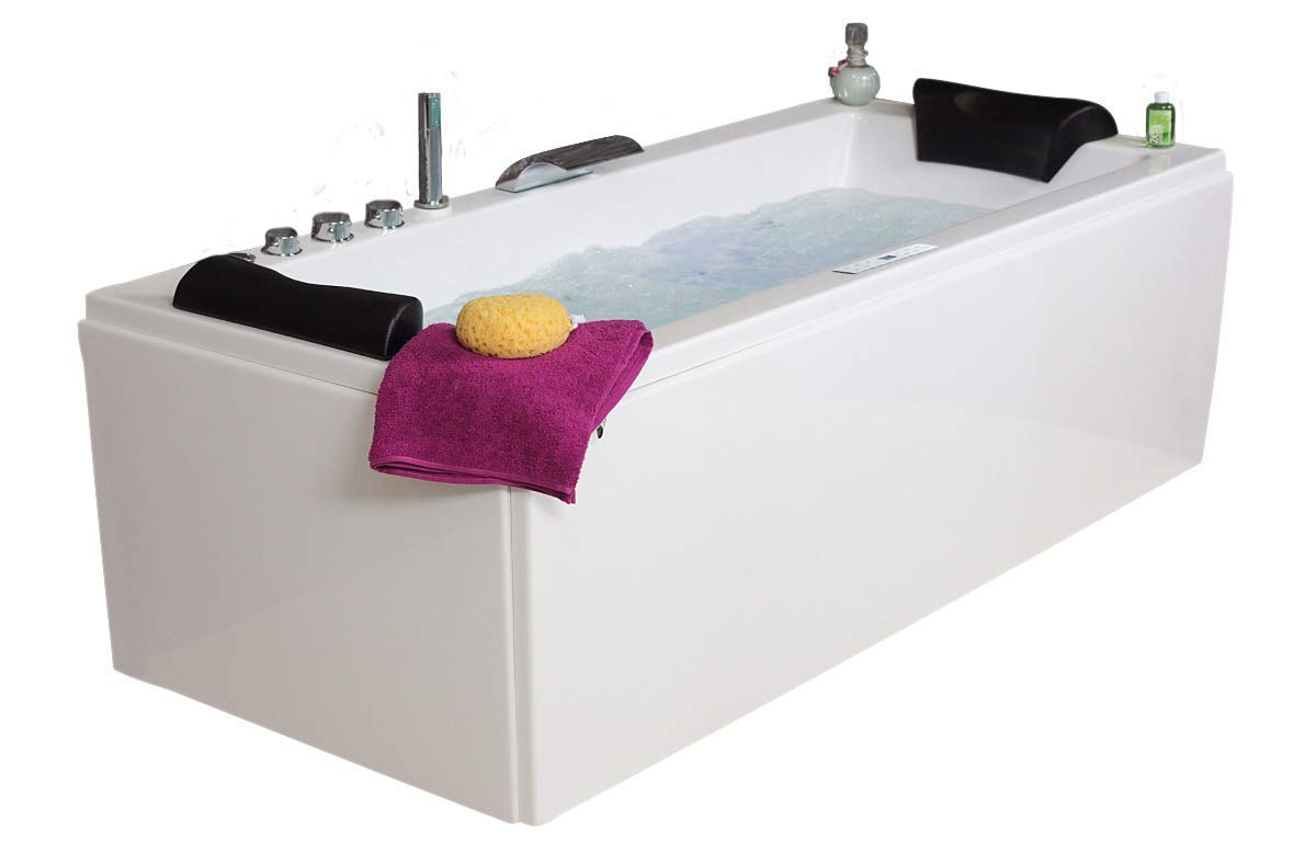 Whirlpool Bathtub Relax Professional Made in Germany 180/190/200 x 80/90 cm with 24 Massage Nozzles + Underwater Lighting Heating Ozone Disinfection with Brass Fittings