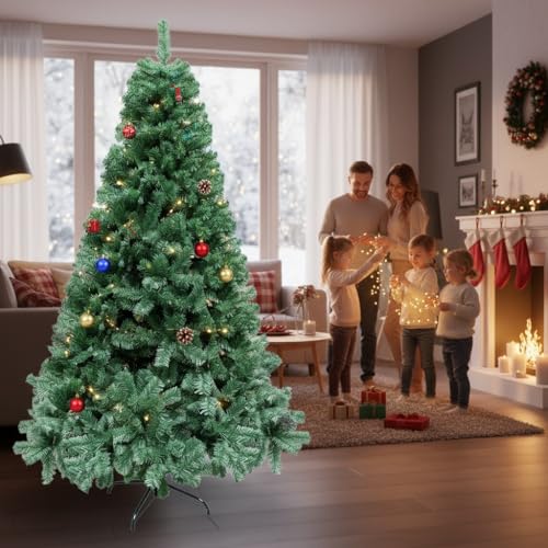 "Shatchi 4FT / 1.2M Alaskan Pine Green Artificial Christmas Tree Bushy, 230 Tips Xmas Home Decorations, PVC, 120CM / 4FT Green"