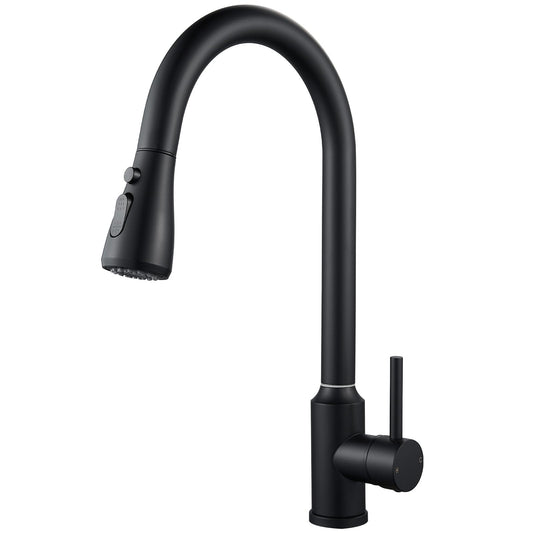 Pull Out Kitchen Tap, NewEast Single Lever Swan Neck Kitchen Faucet, Black Kitchen Sink Mixer Tap