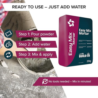 Laeto Easy Mix Mortar – 20kg Ready Mixed Mortar for Bricklaying, Bedding, Patching & DIY Jobs – Pre-Blended Cement Mortar for Indoors & Outdoors – Just Add Water, Easy to Apply