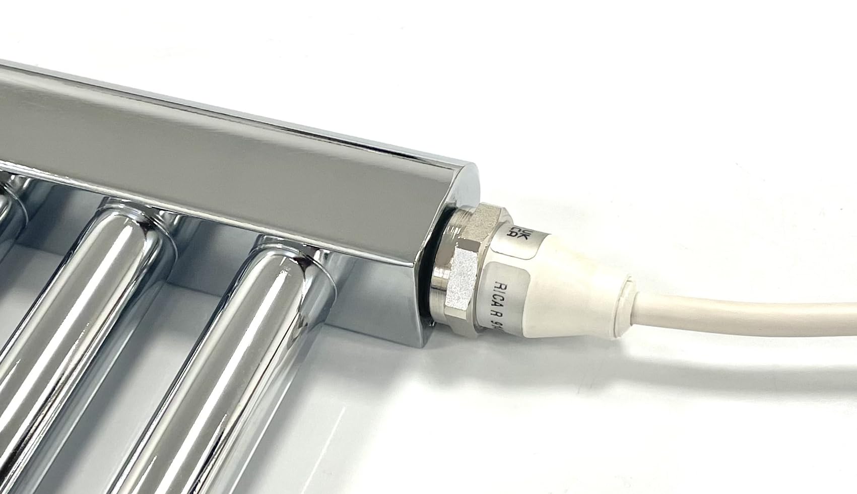 Greened House Electric Chrome 400W x 800H Flat Towel Rail + Timer and Room Thermostat Bathroom Towel Rails