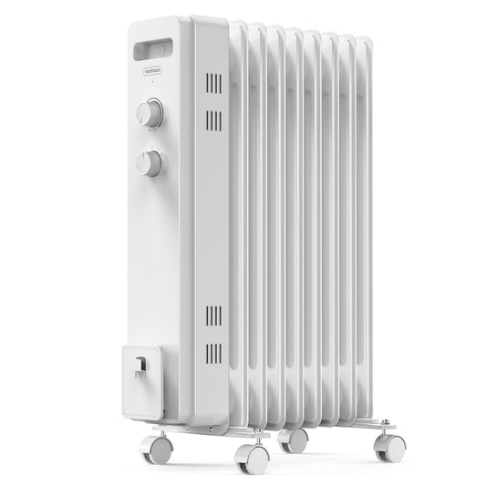 VonHaus Oil Filled Radiator 9 Fin – Oil Heater Portable Electric Free Standing 2000W for Home, Office, Any Room – Adjustable Thermostat, 3 Heat Settings, 4x Wheels, 1.5m Power Cable – 2 Year Warranty