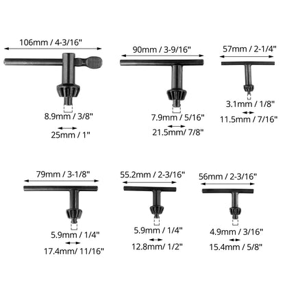 QWORK Drill Chuck Key Set, 6 PCS Replacement Keys for 4/6/10/13/16/20mm Drill Chucks