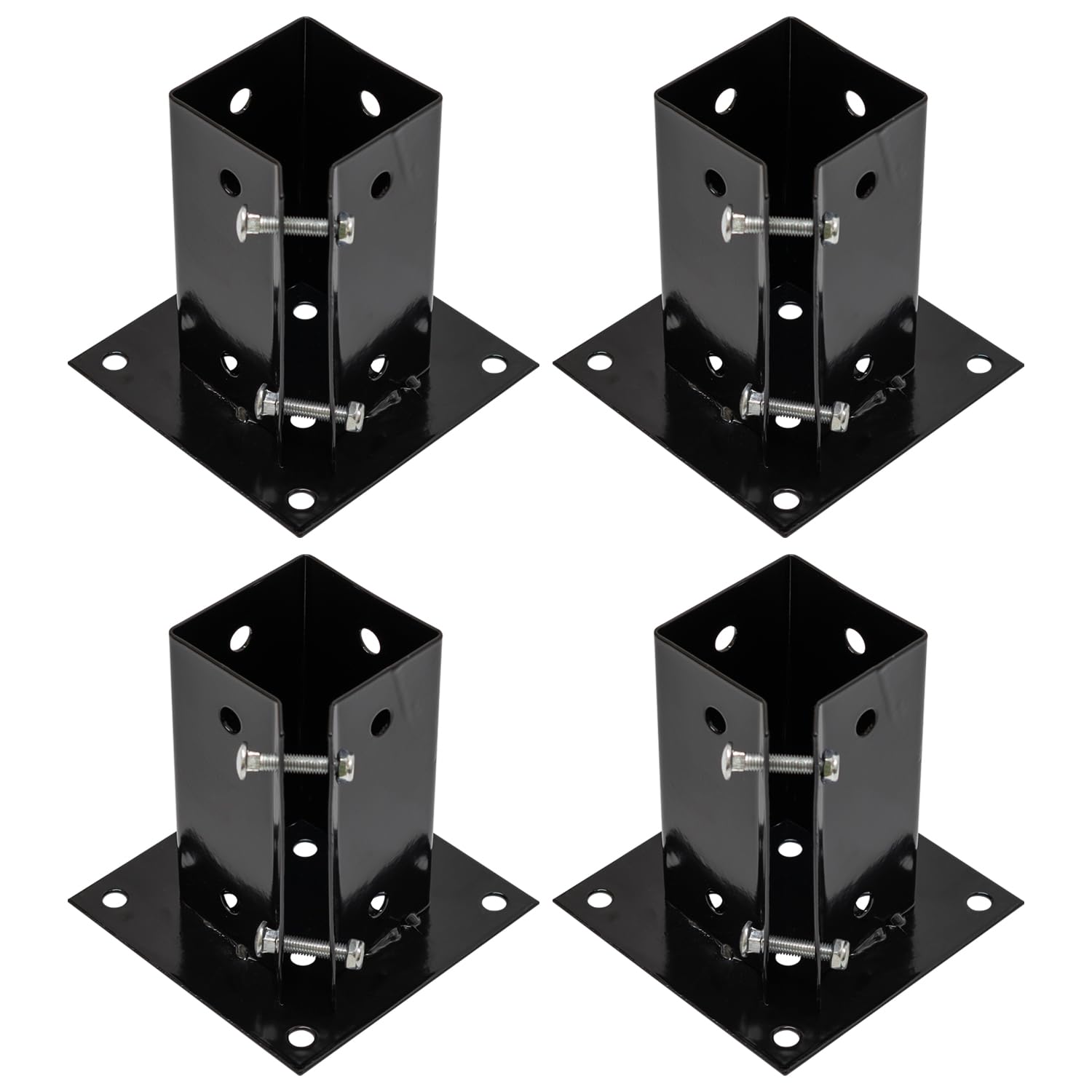 Woodside Heavy Duty Steel Bolt Down Fence Post Holder/Support Base, 75mm x 75mm x 150mm, Fixings Included, (pack of 4)